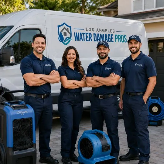 Water damage Los Angeles restoration team drying a home interior